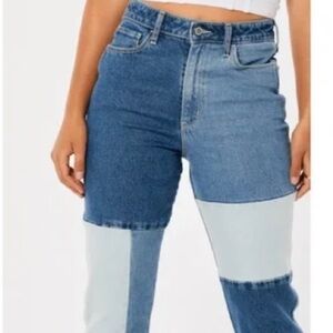 Hollister Women's Ultra High Rise Mom Jeans - Blue and Gray Patchwork sz 5s w27